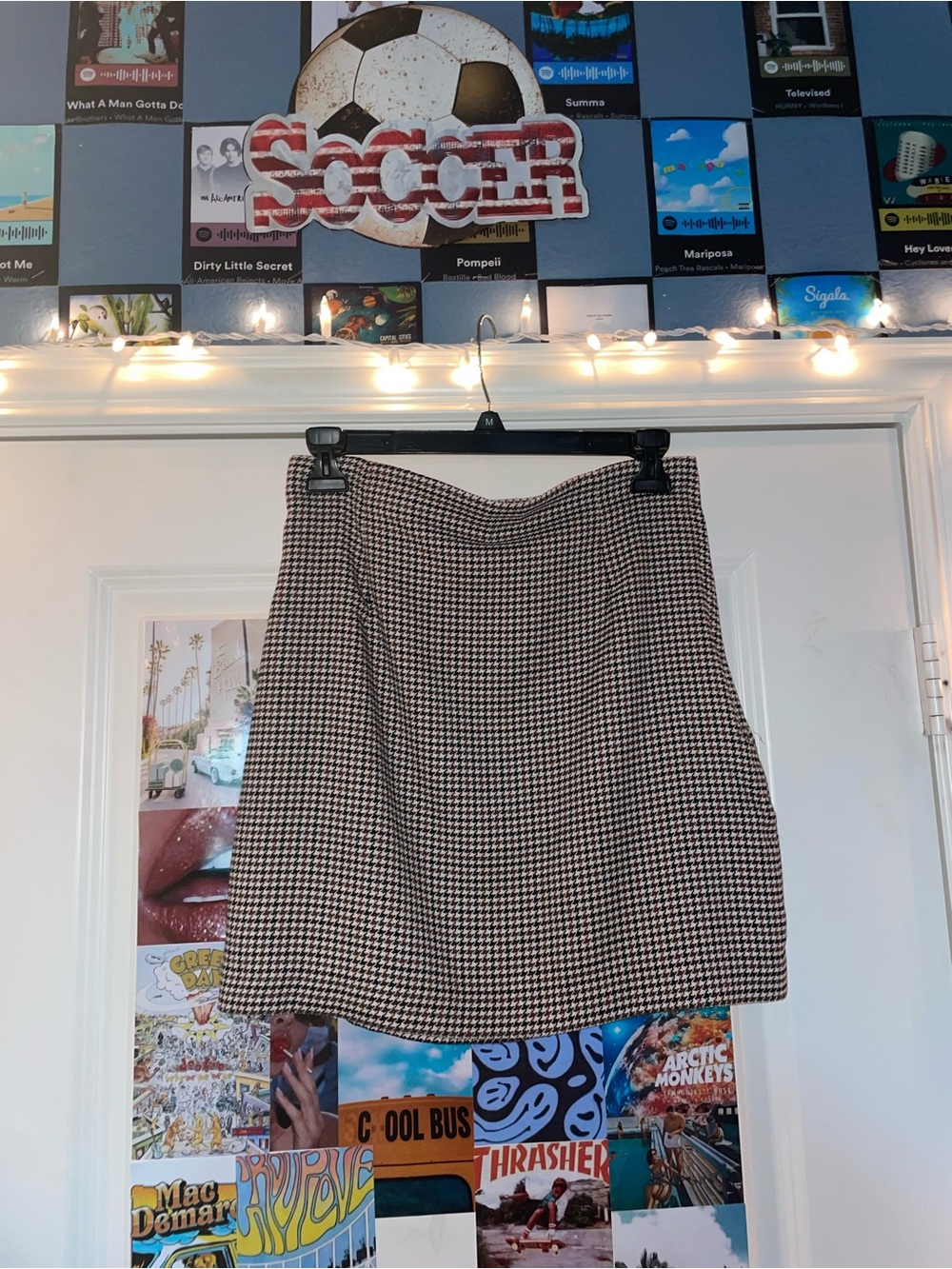 Houndstooth A-Line Mini Skirt - Brown/Black